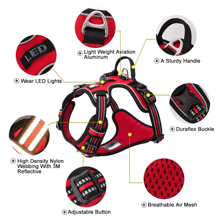 Truelove Pet Reflective Nylon Dog Harness No Pull Adjustable Dog Vest