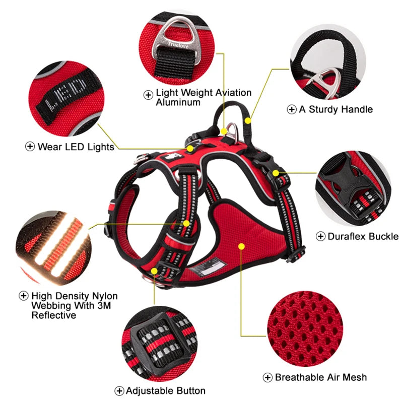 Truelove Pet Reflective Nylon Dog Harness No Pull Adjustable Dog Vest
