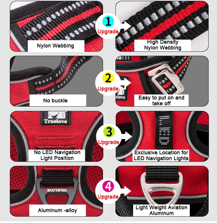 Truelove Pet Reflective Nylon Dog Harness No Pull Adjustable Dog Vest