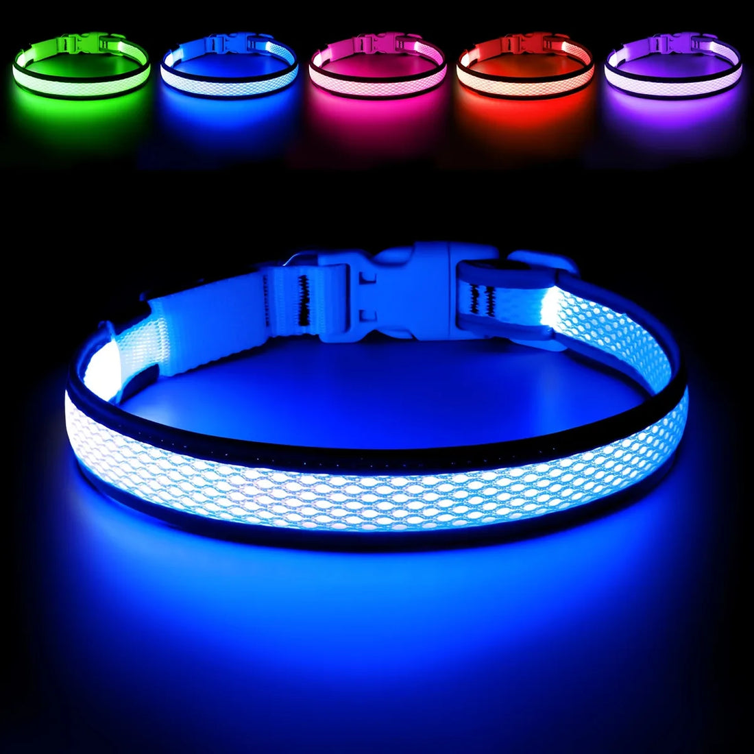Adjustable Comfortable Soft Mesh Safety Collar Dogs, Colorful Lights for Nighttime
