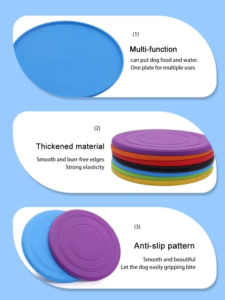 Durable Chewable Pet Training Frisbee Toy Tear Resistant Soft Rubber Flying Fetch