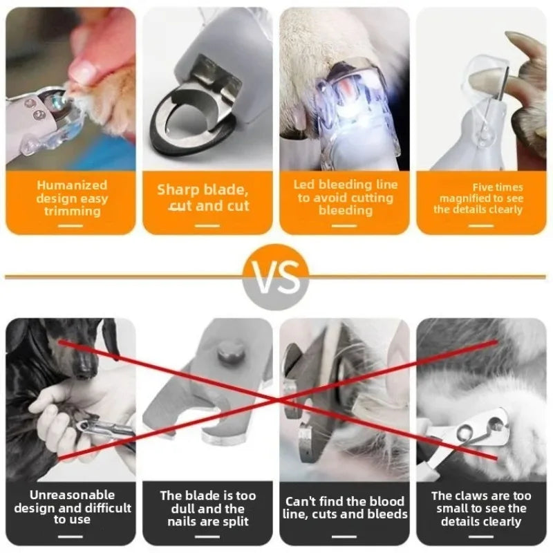 Dog Nail Clipper with LED Light for Precise Cutting, Stainless Steel Home Grooming