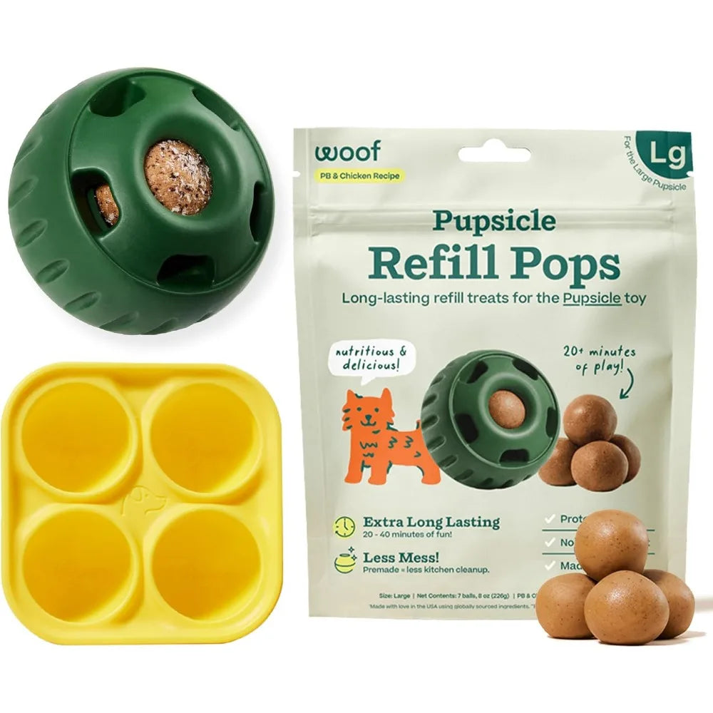 Interactive Dog Ball Toy with Treat Molds and Healthy Chicken Flavored Treats