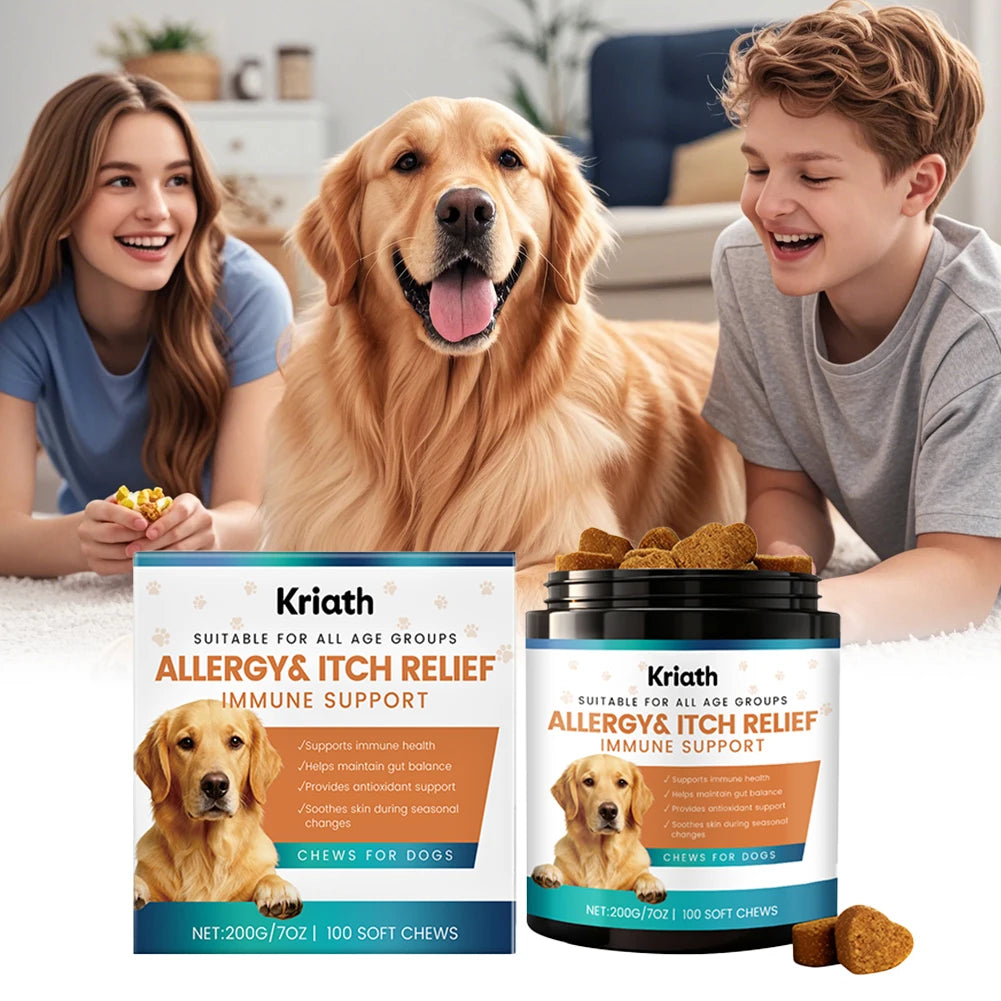 200g Dog Allergy Relief Immune Chews,Itch Relief Skin Coat Supplement