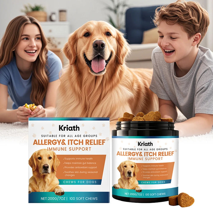 200g Dog Allergy Relief Immune Chews,Itch Relief Skin Coat Supplement