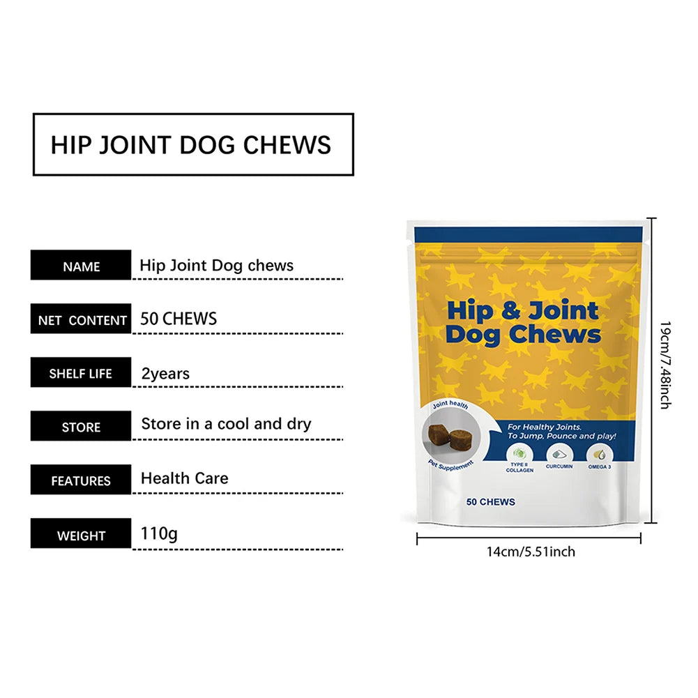 50 Counts Hip & Joint Supplement for Dogs Joint Chews Collagen Health