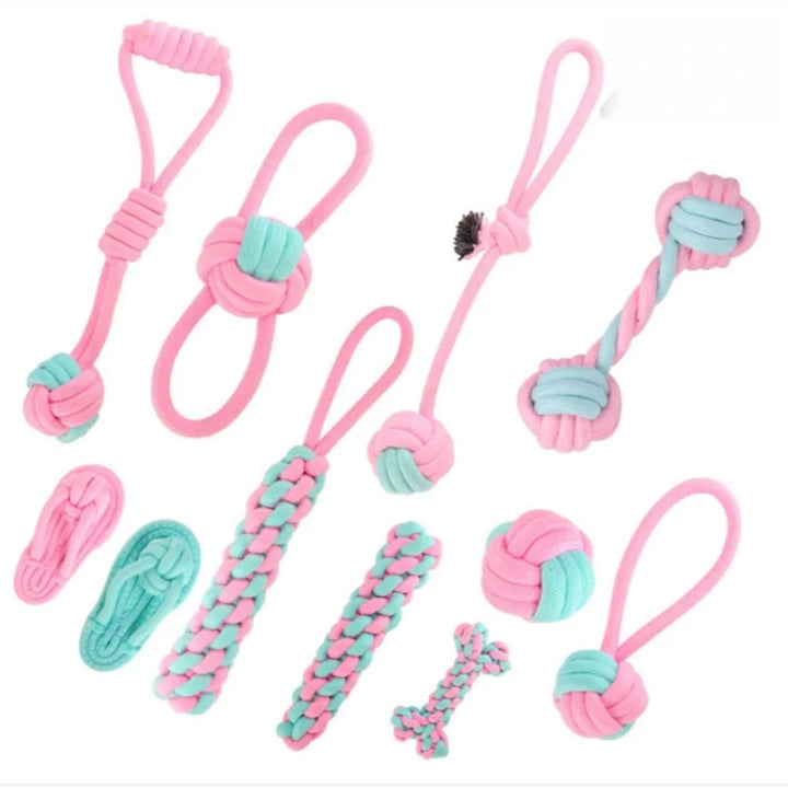 JUSTINLAU Pet Toys Anti-bite Teeth Cleaning Toys Pink Blue Mini Ball Cotton