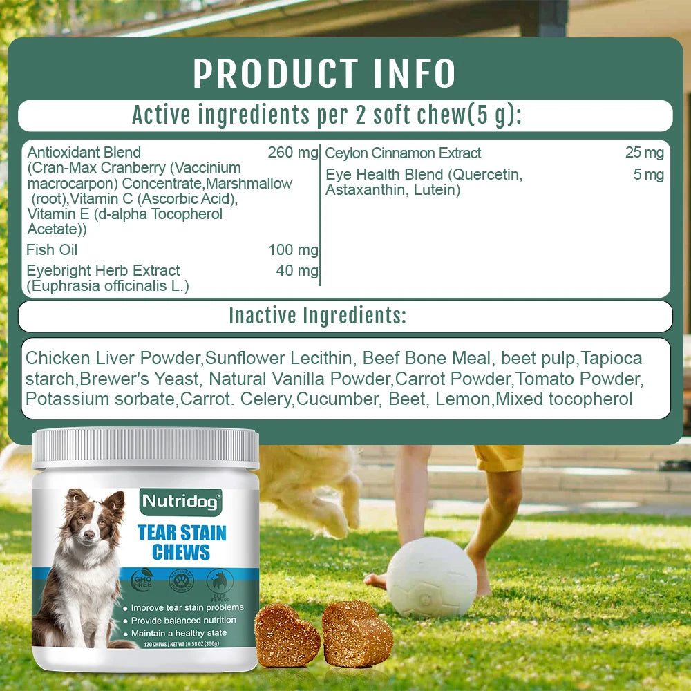 Tear Stain Dog Food with cranberries & vitamins to improve tear stains chews