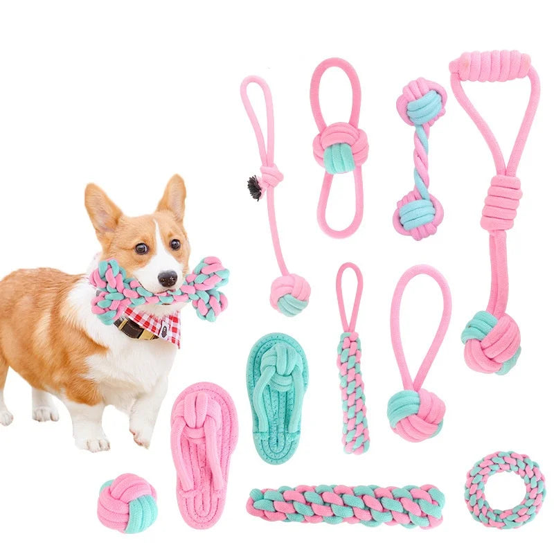 JUSTINLAU Pet Toys Anti-bite Teeth Cleaning Toys Pink Blue Mini Ball Cotton