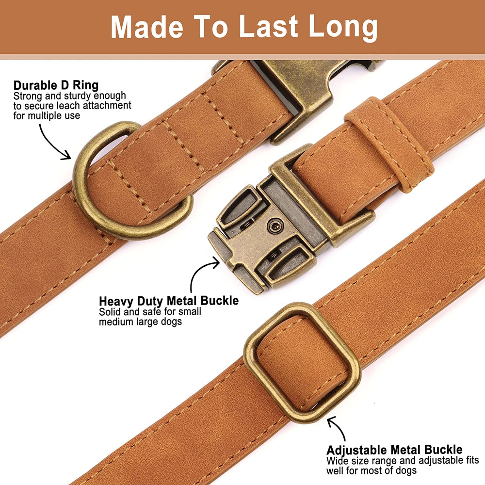 Custom Dog Collar Leash Bag Set Personalized PU Leather Dog Collars
