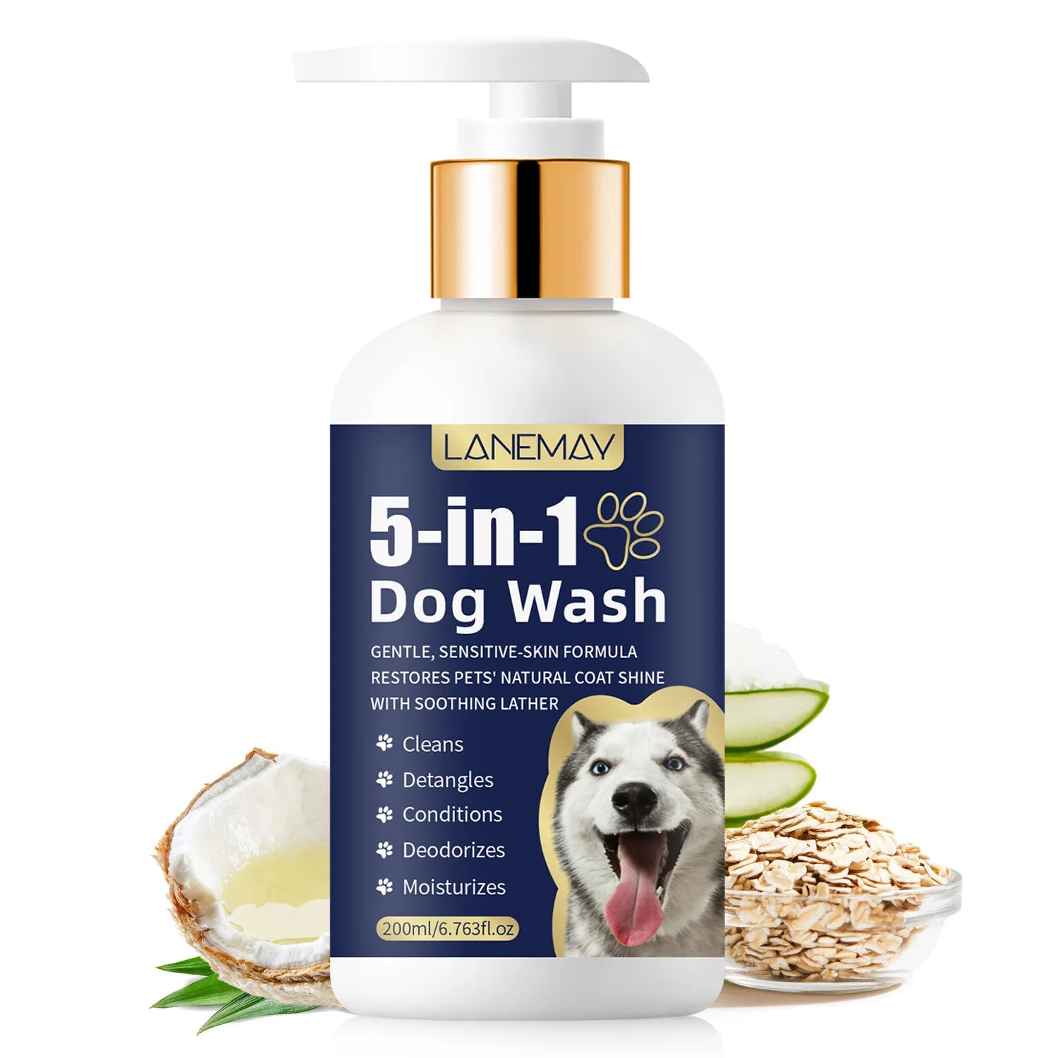Pet skin and hair shampoo, care for skin health. Pet shampoo, cat and dog
