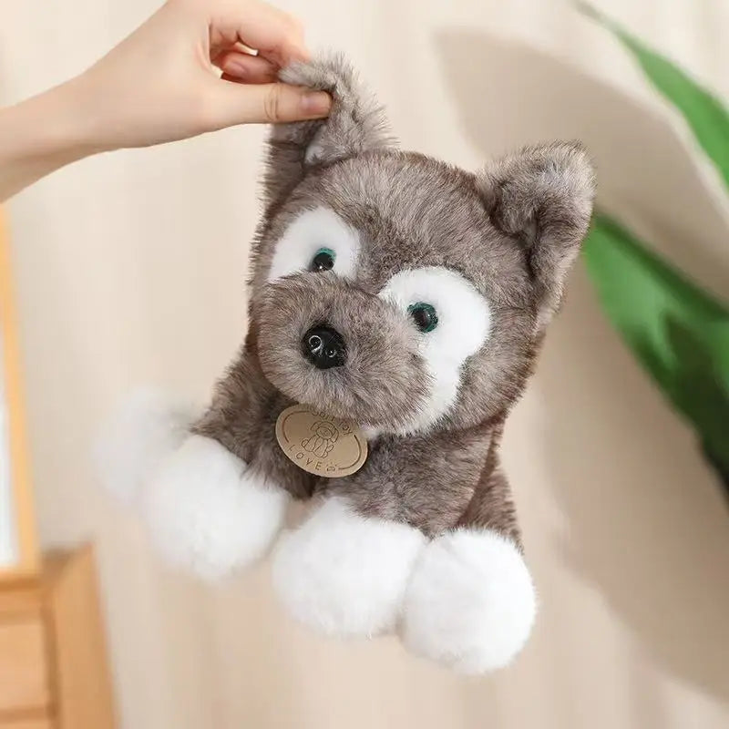 Cuddly Sitting Little Wolf Dog Plush Toys Soft Fluffy Husky Puppy Doll