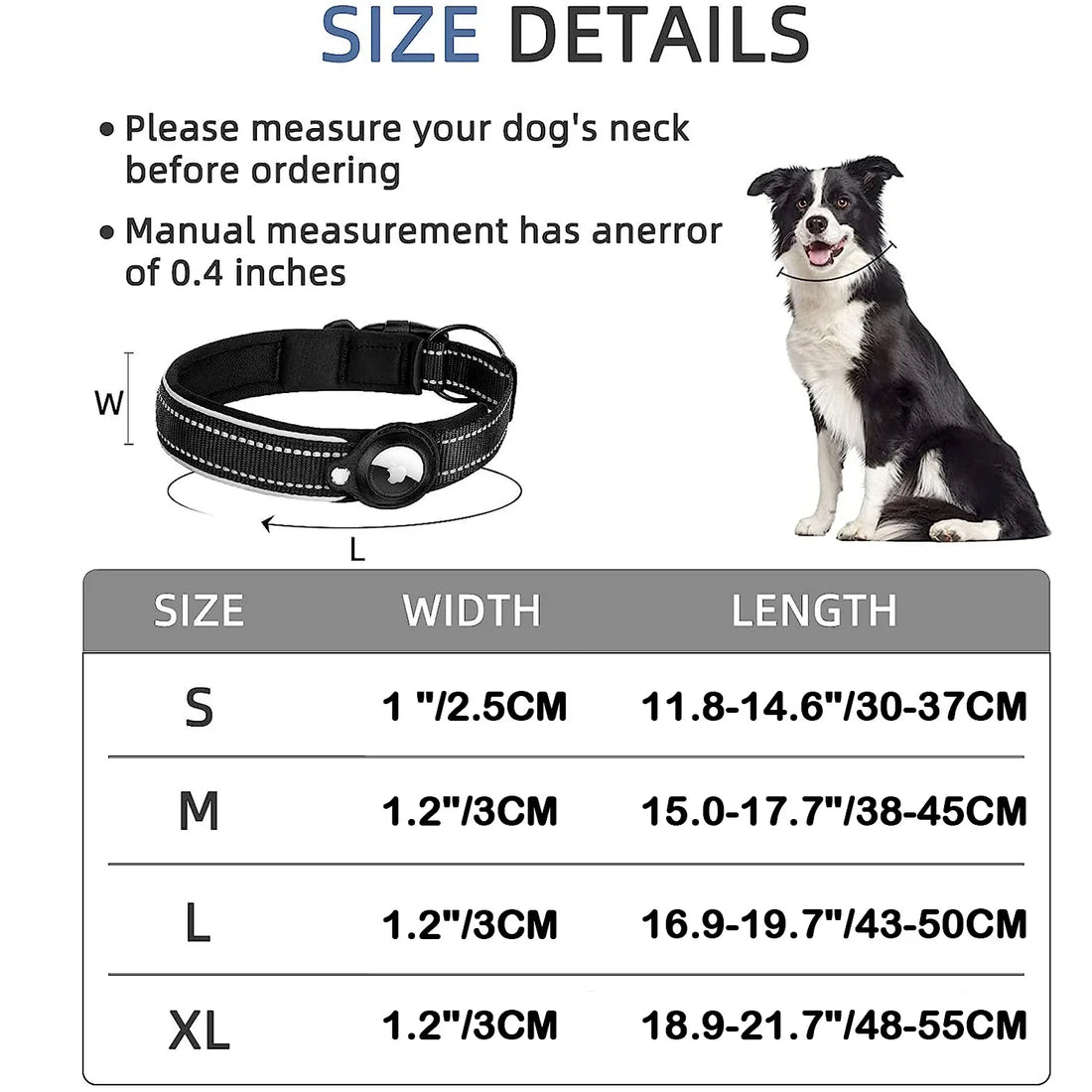 New For Apple Pet Dog Collar Anti-Lost Reflective Protective Tracker Dog Collar