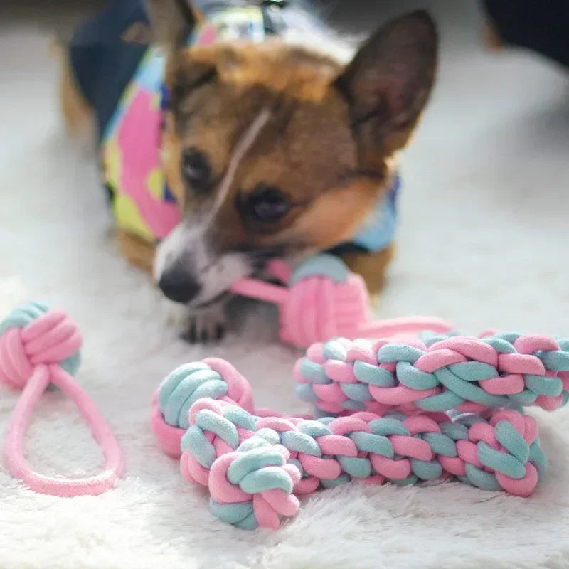 JUSTINLAU Pet Toys Anti-bite Teeth Cleaning Toys Pink Blue Mini Ball Cotton