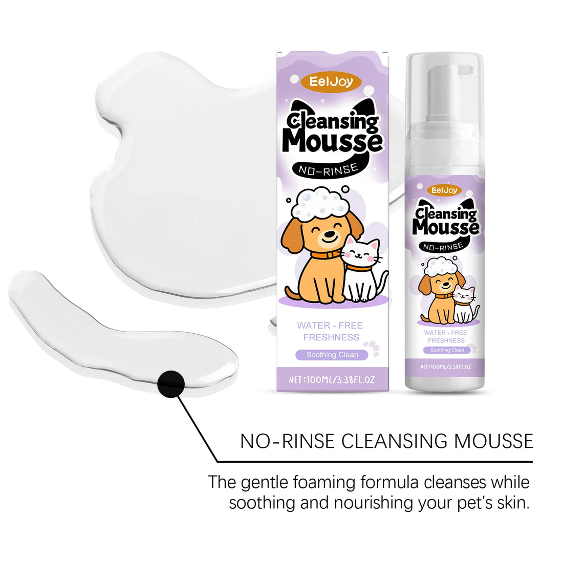 EelJoy Waterless Pet Shampoo Mousse for Dogs And Cats - No Rinse Fur Cleanser