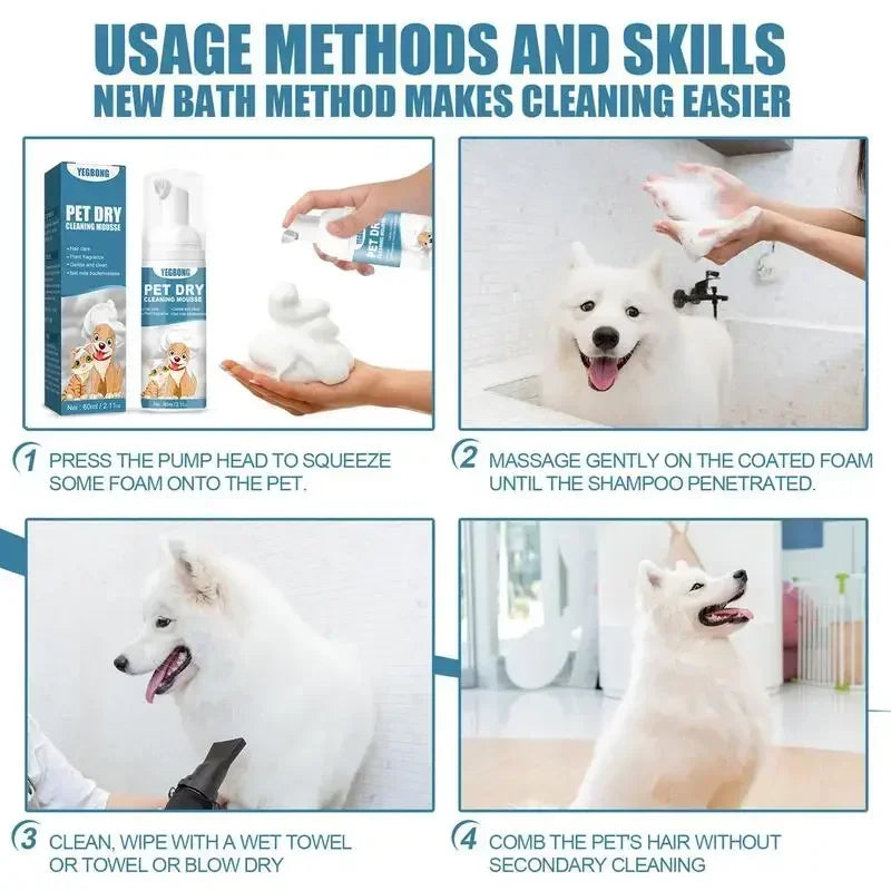 Waterless Cat Dog Shampoo No Rinse Dogs Cats Cleaning Mousse Pet Grooming