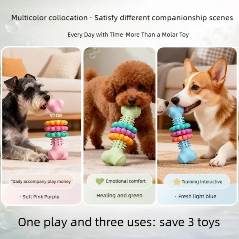 Bite Resistant Dog Chew Toy - Sturdy Rubber Toothbrush Bone Puppies