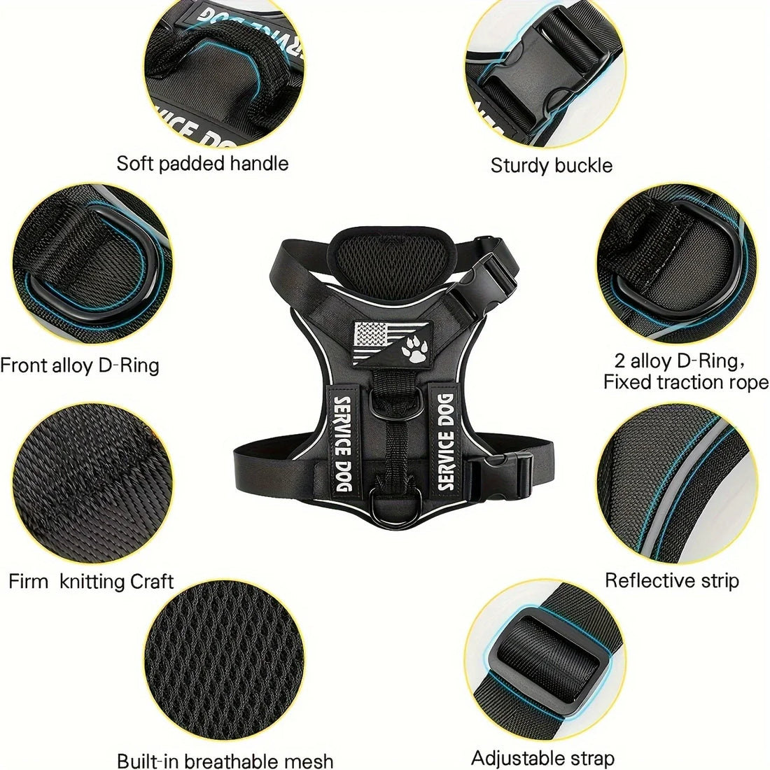 Anti-Pull Tactical Dog Harness with Night Reflective Strips Heavy-Duty Military Dog
