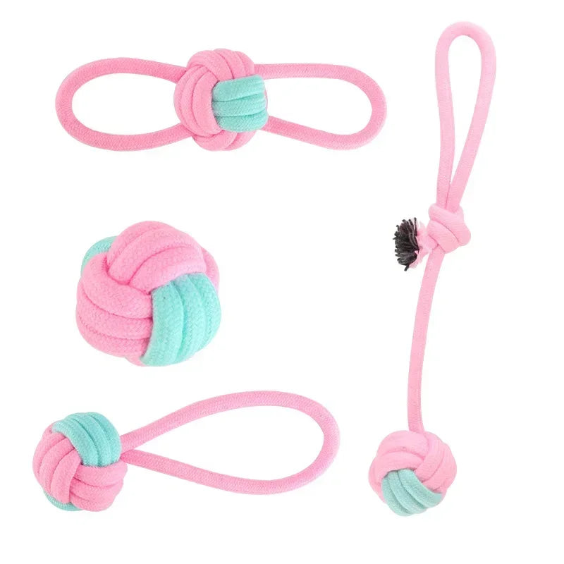 JUSTINLAU Pet Toys Anti-bite Teeth Cleaning Toys Pink Blue Mini Ball Cotton