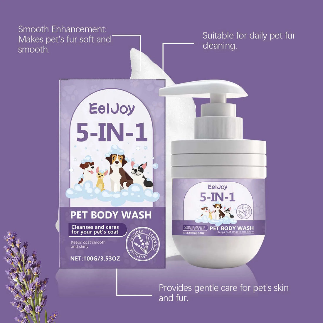EelJoy 5-in-1 Pet Shampoo Gentle Fur Cleaning And Care Maintains Smooth