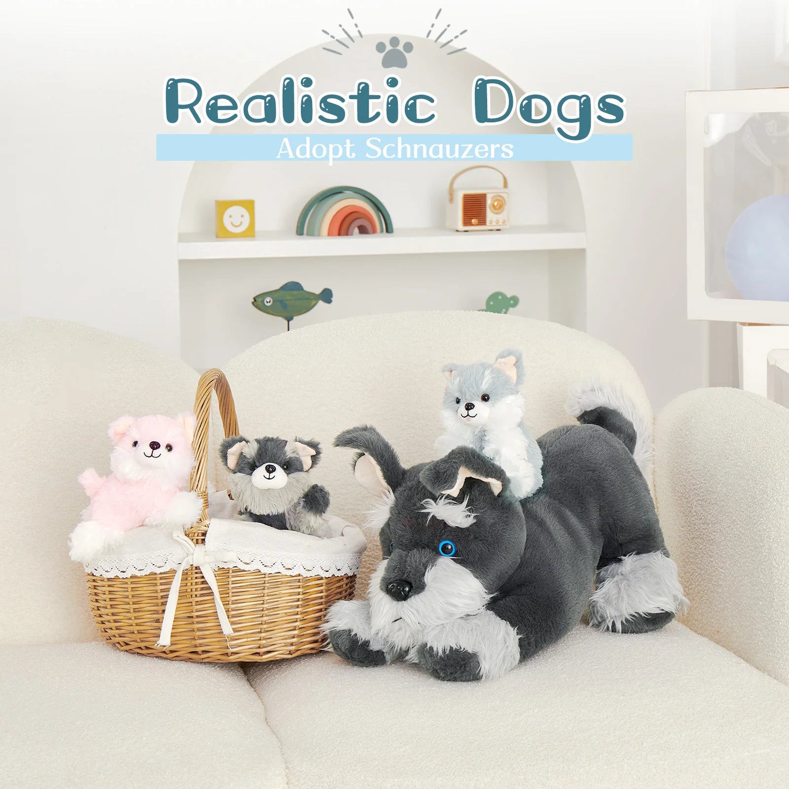 Moris Mos Plush Schnauzer Dog Stuffed Animal with Babies Big Mommy Dog