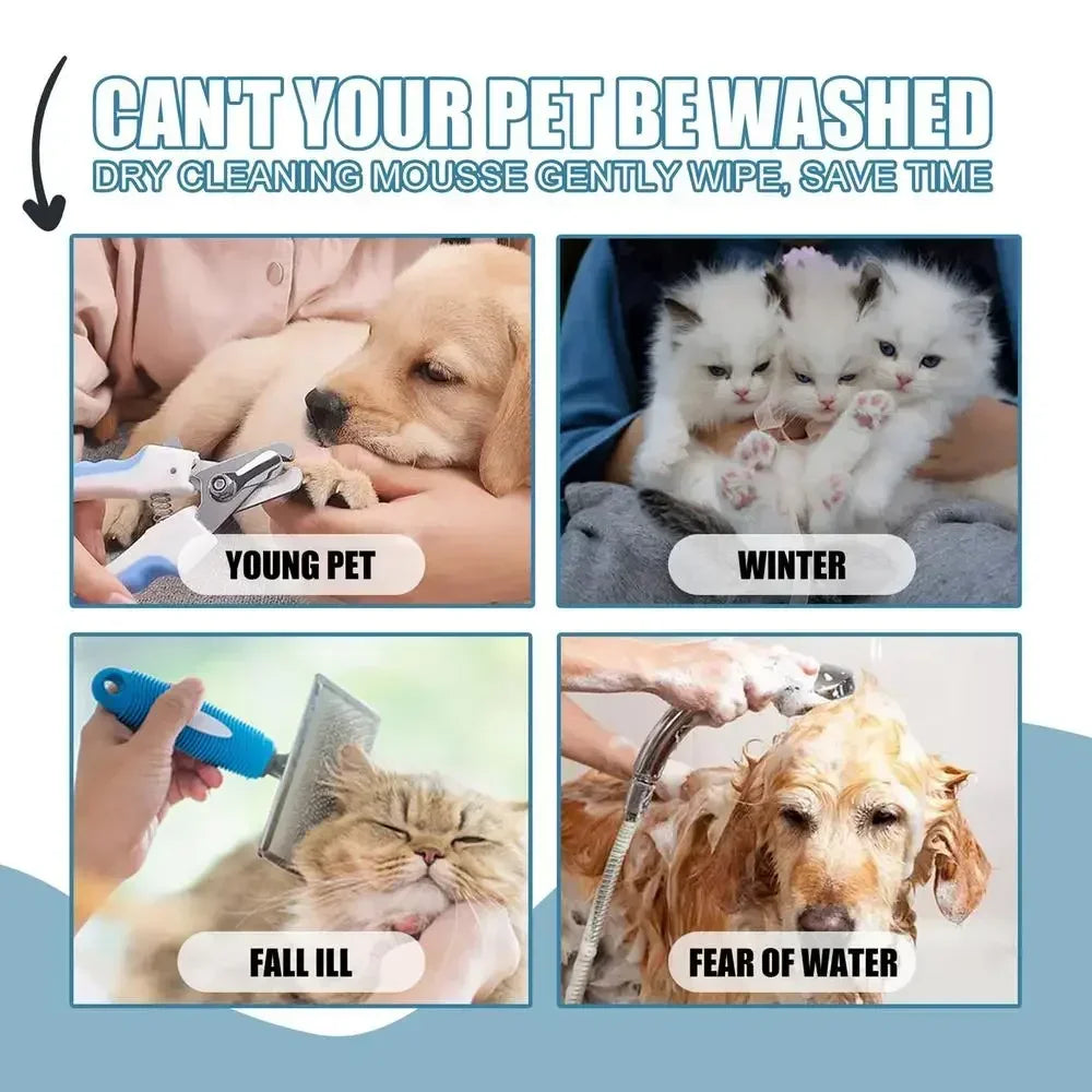 Waterless Cat Dog Shampoo No Rinse Dogs Cats Cleaning Mousse Pet Grooming