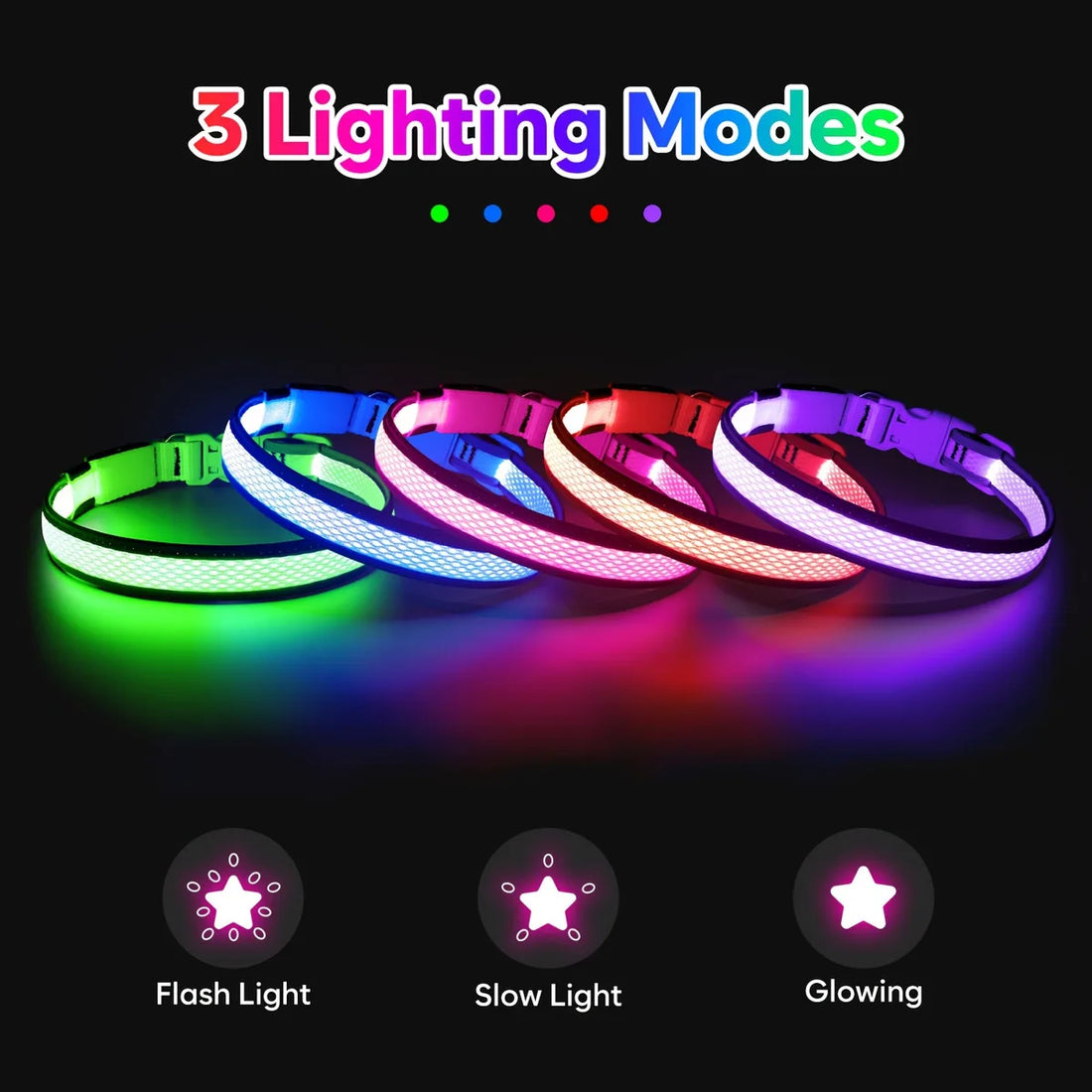 Adjustable Comfortable Soft Mesh Safety Collar Dogs, Colorful Lights for Nighttime
