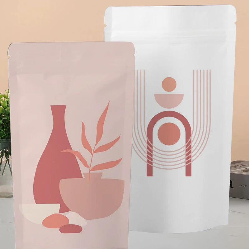 Customized Dried Fruit Candy Tea Gift White Kraft Paper Bags Stand Up Zip Lock