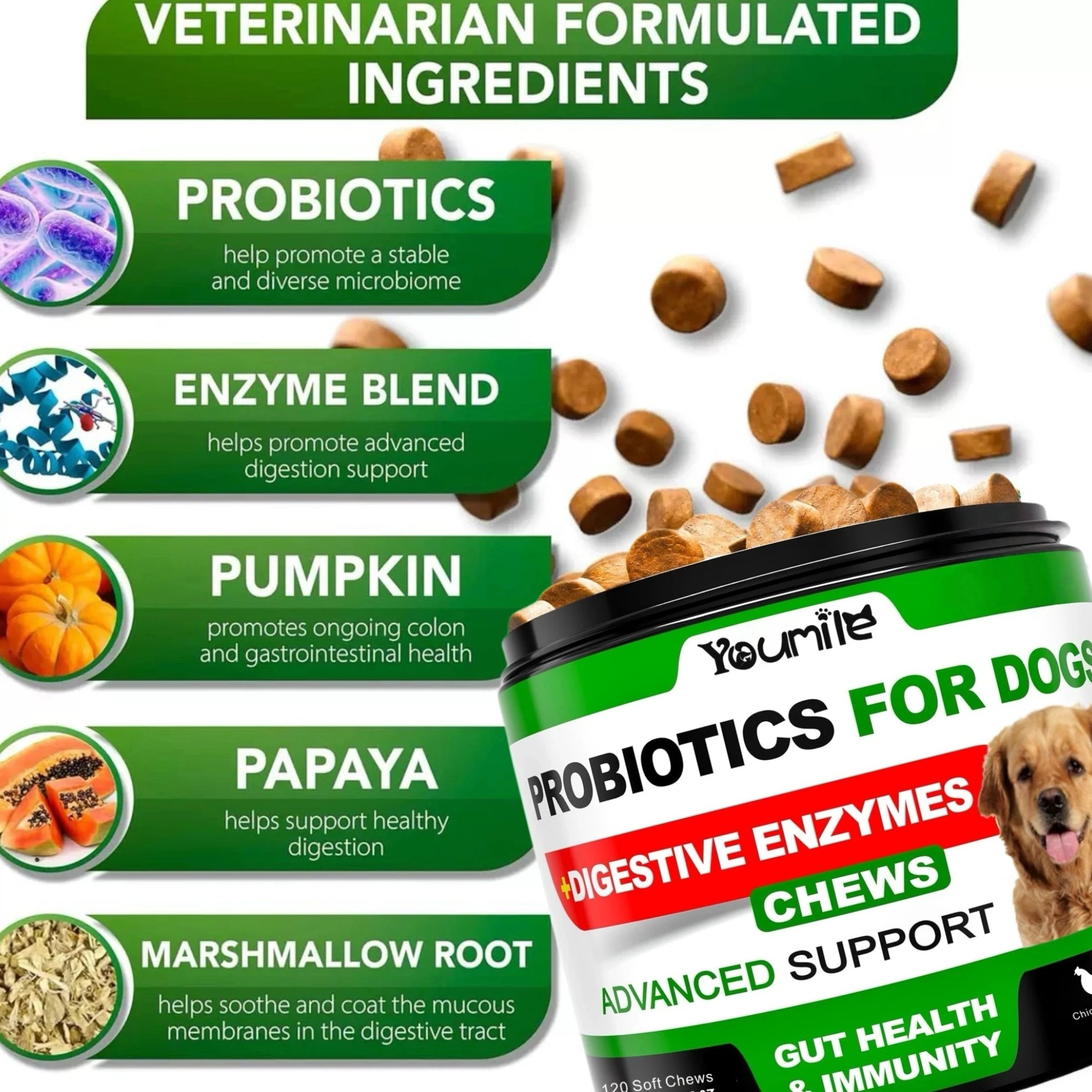 Probiotics for Dogs Relieve stomach sensitivity and dog gut health Chews