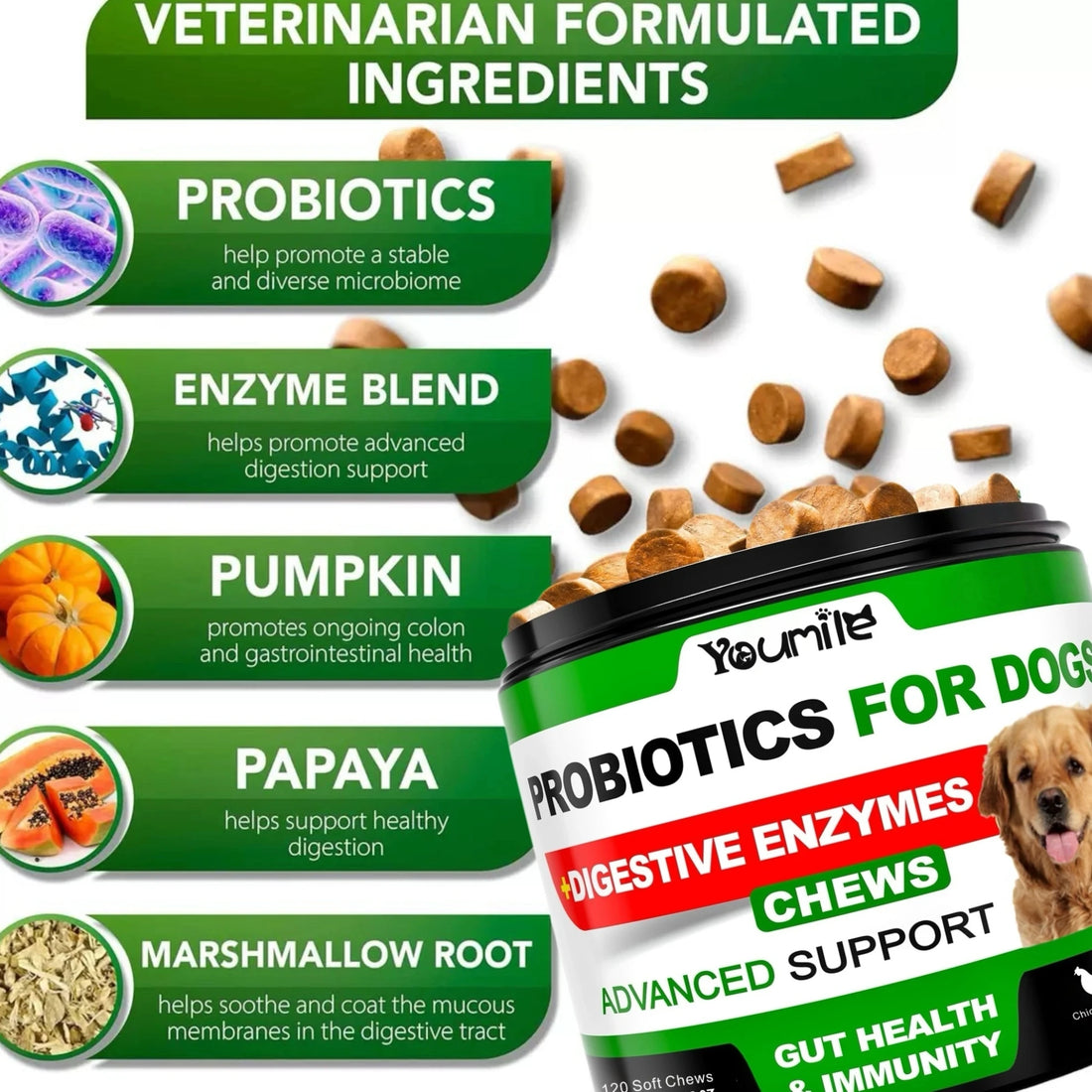 Probiotics for Dogs Relieve stomach sensitivity and dog gut health Chews