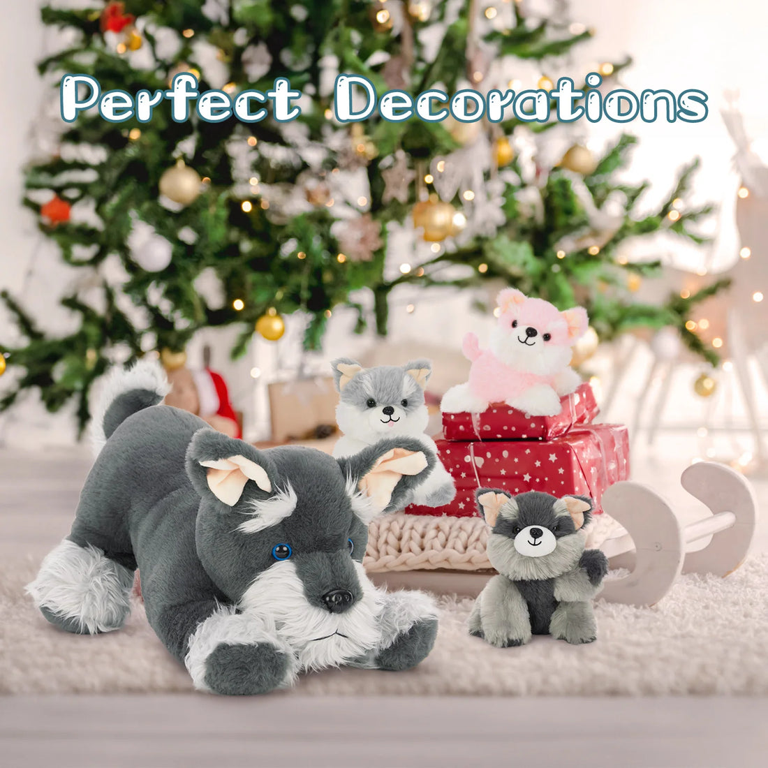 Moris Mos Plush Schnauzer Dog Stuffed Animal with Babies Big Mommy Dog