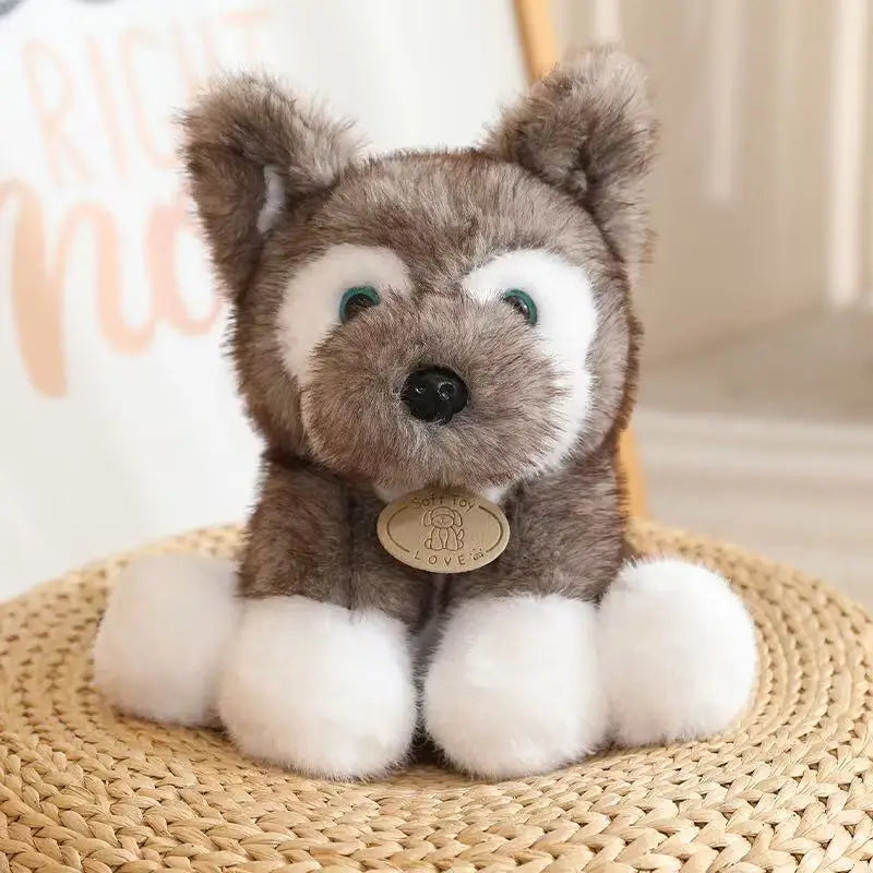 Cuddly Sitting Little Wolf Dog Plush Toys Soft Fluffy Husky Puppy Doll