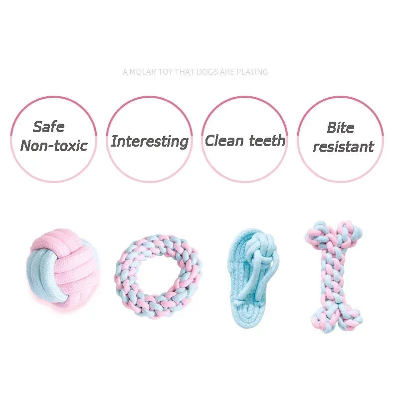 JUSTINLAU Pet Toys Anti-bite Teeth Cleaning Toys Pink Blue Mini Ball Cotton