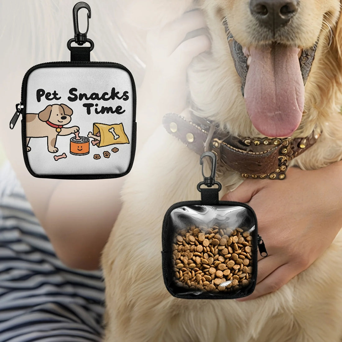 1pc Dog Print Dog Treat Bag with Hook and Zipper  Pet Training Set Puppy Pet