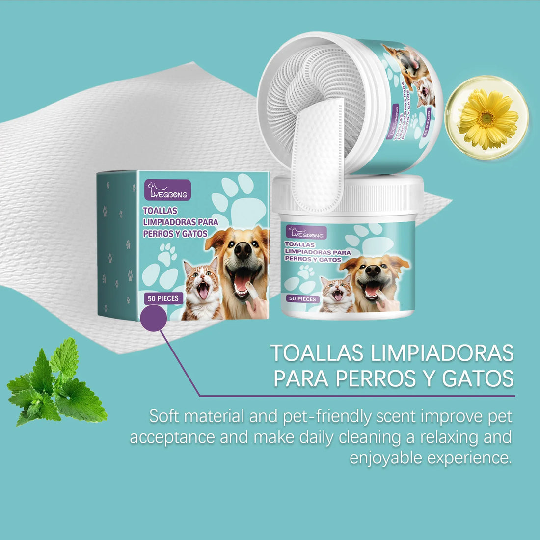 Yegbong Pet Teeth Finger Wipes Tartar Removal Oral Stain Cleaning Tooth
