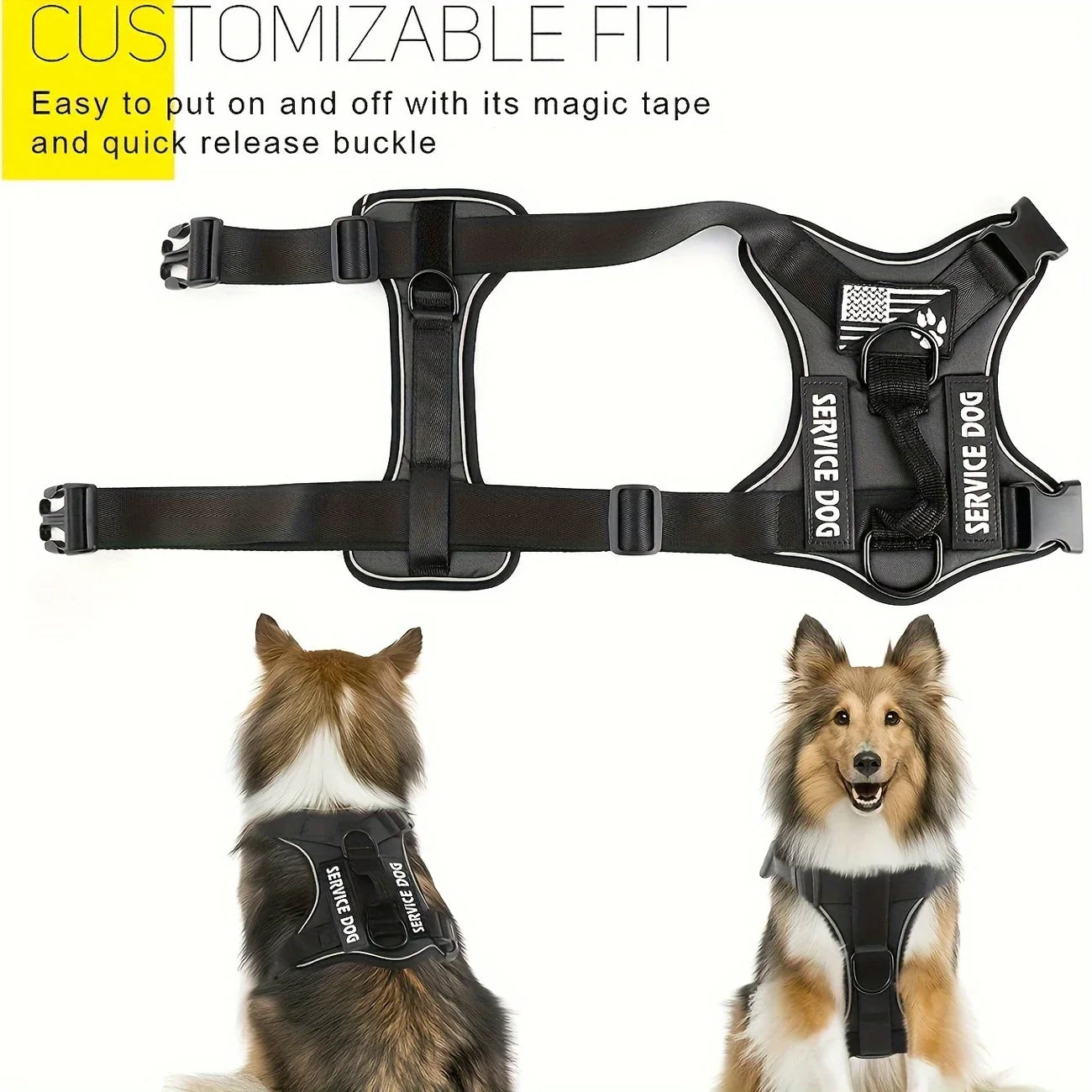 Anti-Pull Tactical Dog Harness with Night Reflective Strips Heavy-Duty Military Dog