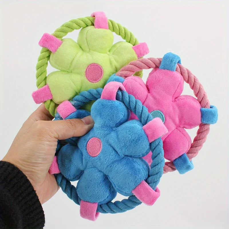 Durable Anti-Choking Soft Rope Loop Dog Chew Squeaky Toy Exercise Puppies