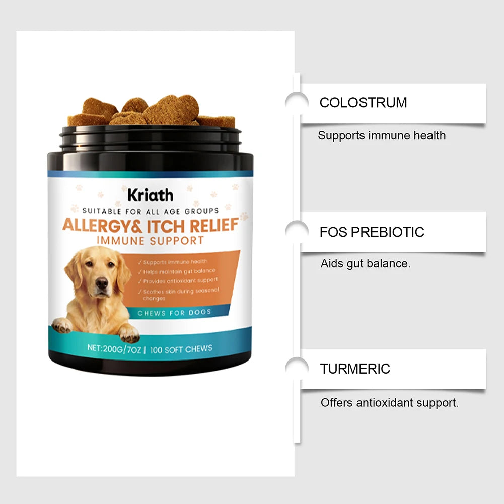 200g Dog Allergy Relief Immune Chews,Itch Relief Skin Coat Supplement