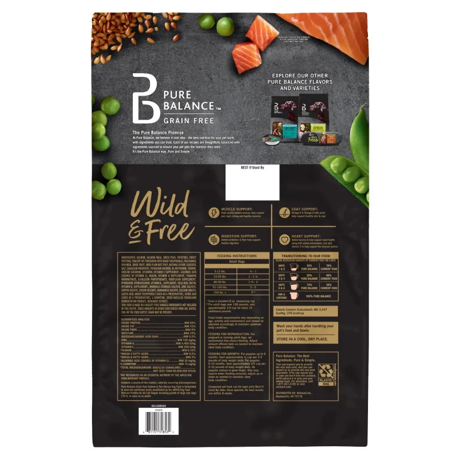 Wild Free Grain-Free Salmon Pea Recipe Dry Dog Food 24 lbs Ideal for Active Dogs