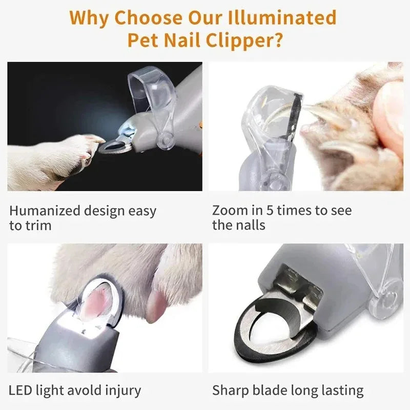 Dog Nail Clipper with LED Light for Precise Cutting, Stainless Steel Home Grooming