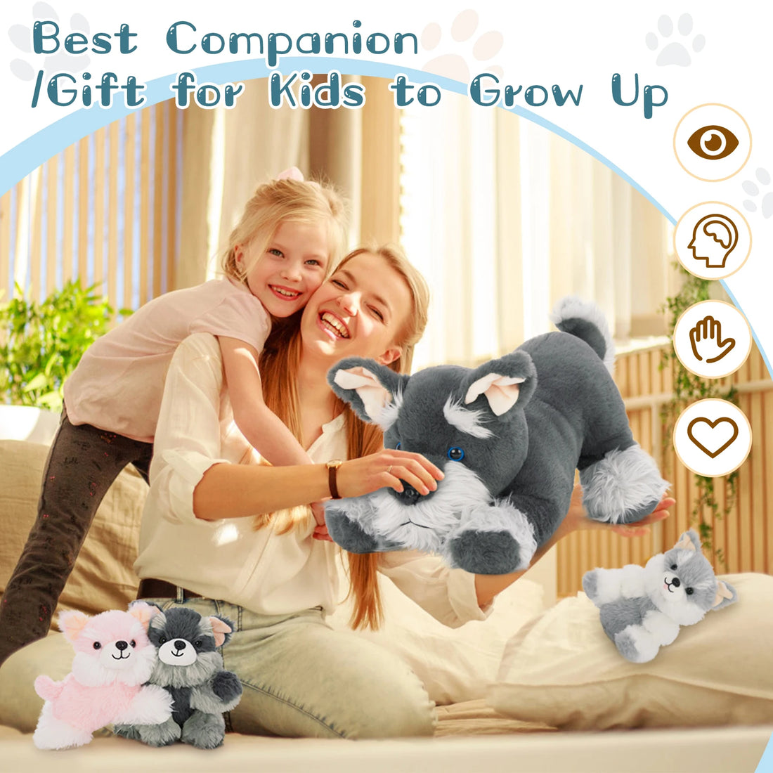 Moris Mos Plush Schnauzer Dog Stuffed Animal with Babies Big Mommy Dog