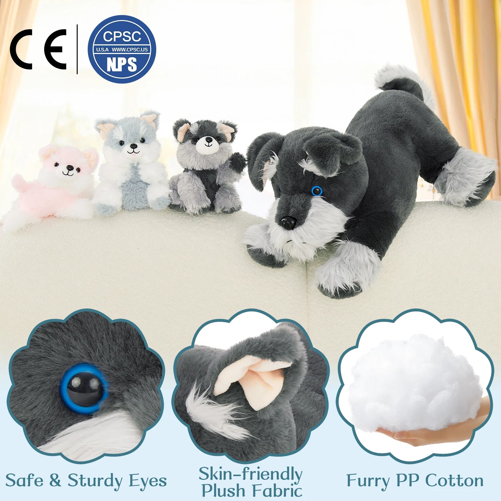 Moris Mos Plush Schnauzer Dog Stuffed Animal with Babies Big Mommy Dog