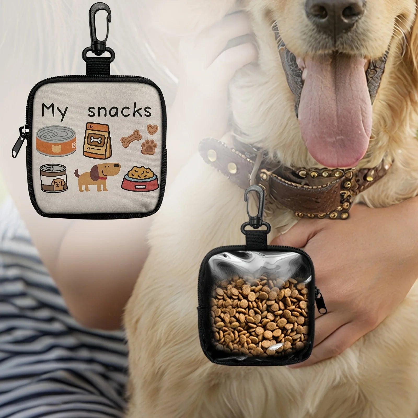 1pc Dog Print Dog Treat Bag with Hook and Zipper  Pet Training Set Puppy Pet