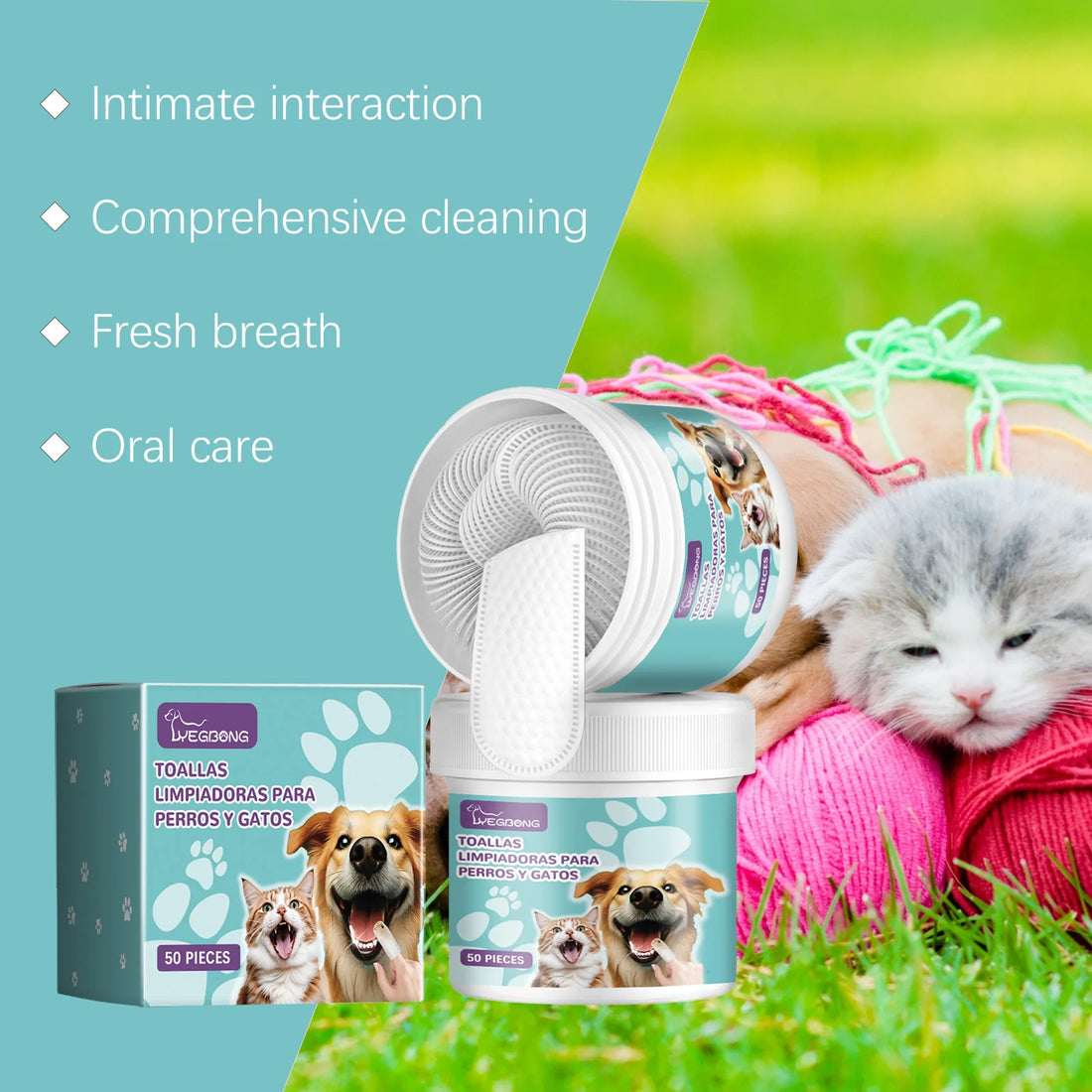 Yegbong Pet Teeth Finger Wipes Tartar Removal Oral Stain Cleaning Tooth