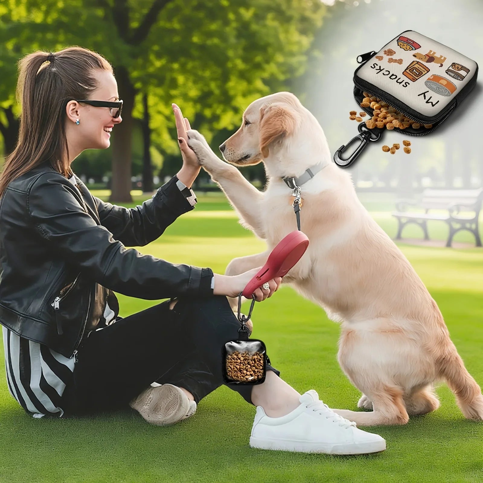 1pc Dog Print Dog Treat Bag with Hook and Zipper  Pet Training Set Puppy Pet