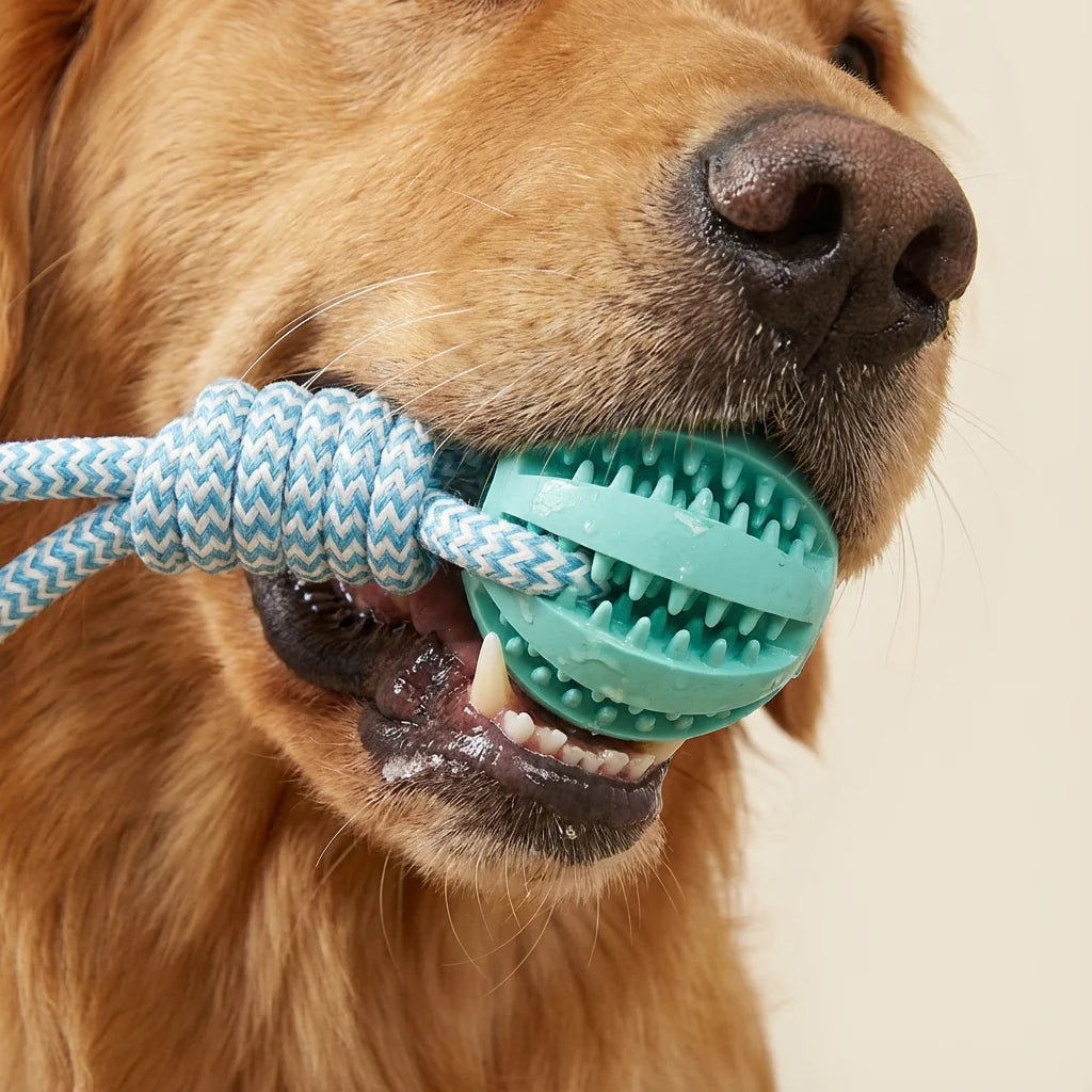 Cotton Rope & Rubber Dog Chew Ball, Treat Dispenser Toy Durable for Boredom