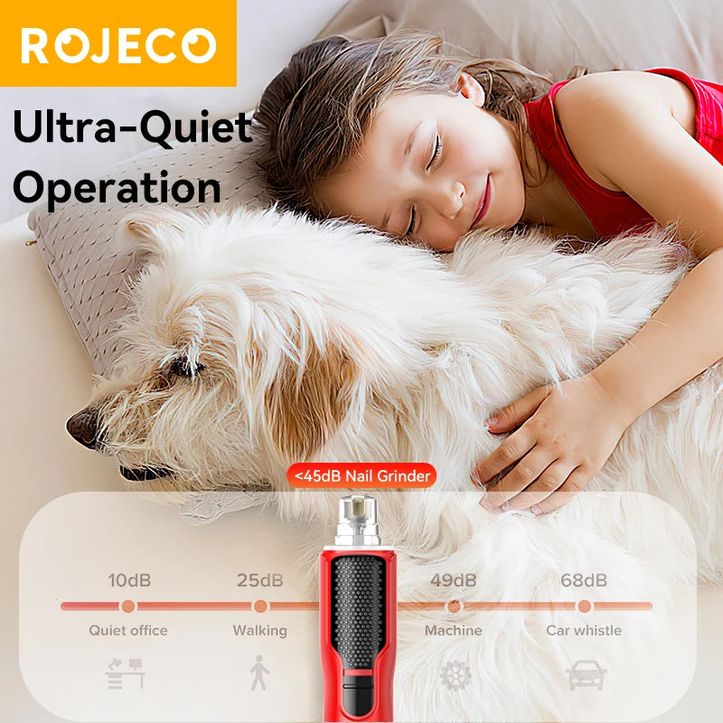 ROJECO Electric Nail Grinder Rechargeable Dog Paws Grooming Nail