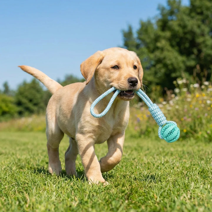 Cotton Rope & Rubber Dog Chew Ball, Treat Dispenser Toy Durable for Boredom