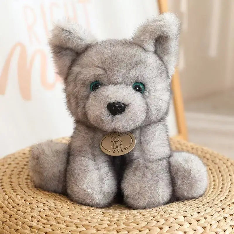 Cuddly Sitting Little Wolf Dog Plush Toys Soft Fluffy Husky Puppy Doll