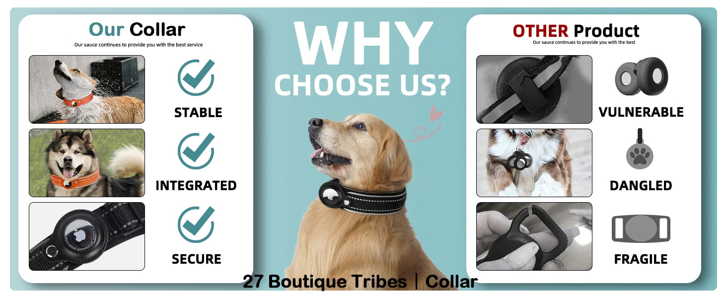 New For Apple Pet Dog Collar Anti-Lost Reflective Protective Tracker Dog Collar